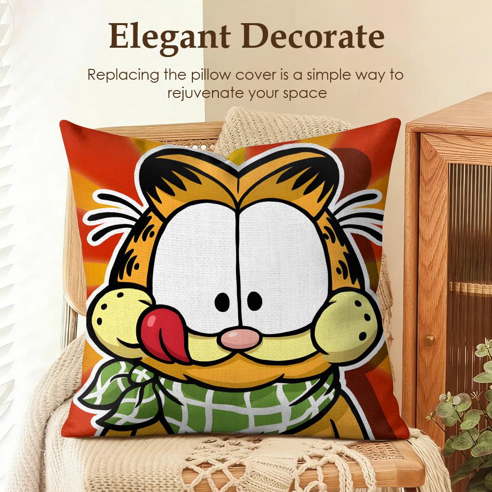 Cartoon GGarfield Cat Cushion Cover Natural Linen Organic Fabric DoubleSided Printing Sofa Home Decor Gift Pillow Case