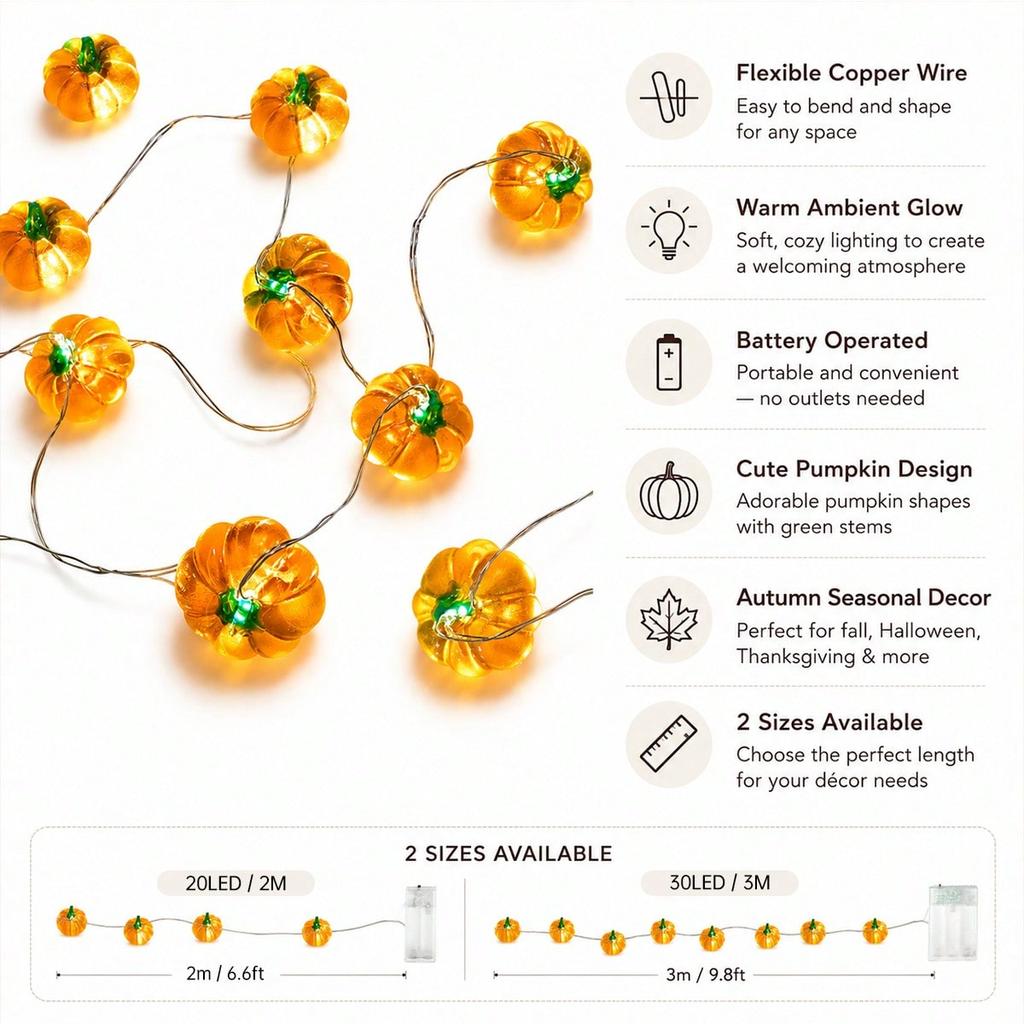 Xiaomi 1pc 20/30LED Halloween Pumpkin Shape LED String Battery Powered Copper Wire Lights For Home Indoor Holiday Autumn Festival Decor