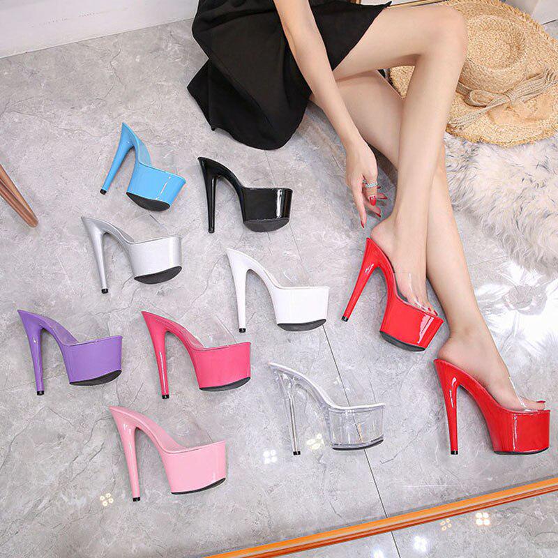 Super High Heels 17CM Thin Heel Waterproof Platform Sandals Women's Transparent Crystal Shoes Wedding Shoes LFD