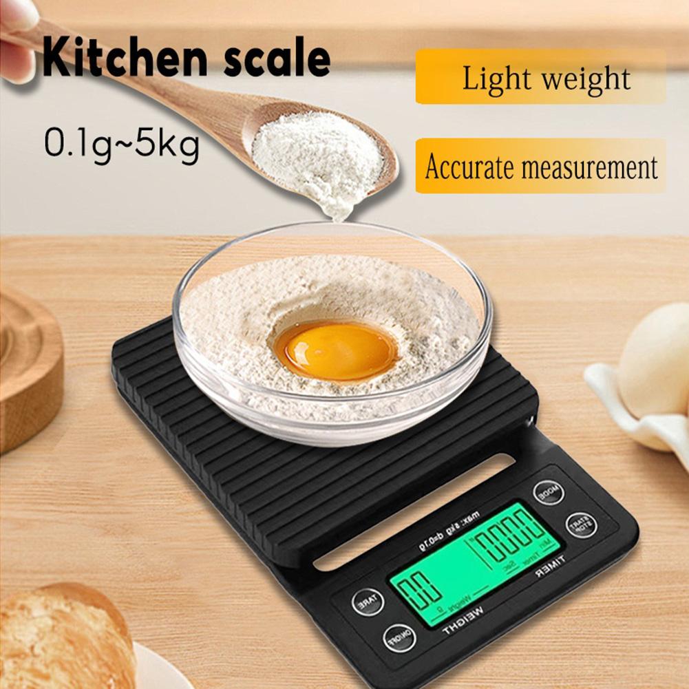 5/3kg Portable Kitchen Scales High Precision Measuring LCD Electronic Digital Kitchen Scale 0.1g Drip Coffee Scale with Timer
