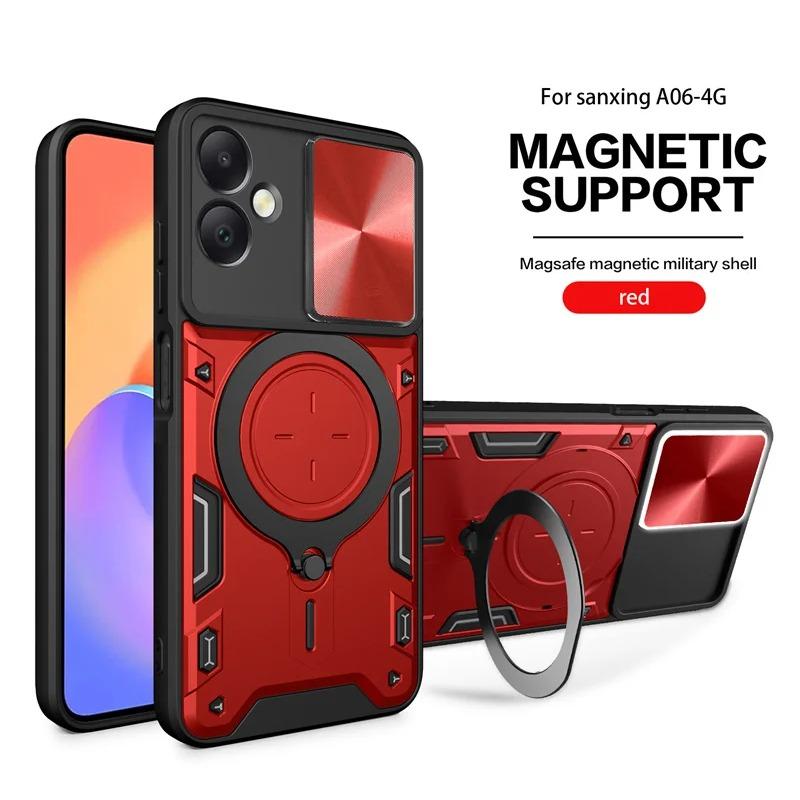 Для Samsung Galaxy A06 4G Чехол Сдвижная Защита Объектива Бронированный Ударопрочный Чехол для Телефона Coque Для Galaxy A06 4G Чехол с Кольцом-Держателем