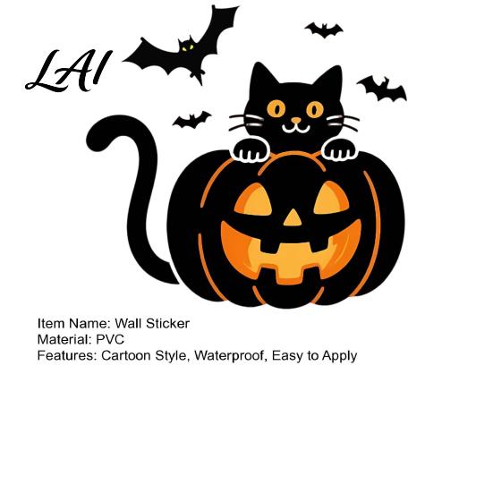 Decorative Bats Stickers for Indoor Outdoor Halloween Pumpkin Wall Sticker Black Cat on with Flying Decal Weatherproof Decor Balcony Waterproof Peel