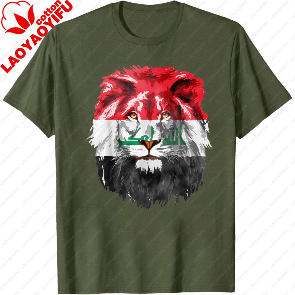 Iraqi Flag Iraq Pride Lion Face Iraq Flag TShirt Unisex Clothes Cotton Shortsleeved Tshirt Y2K Graphic Pattern Printed Tops