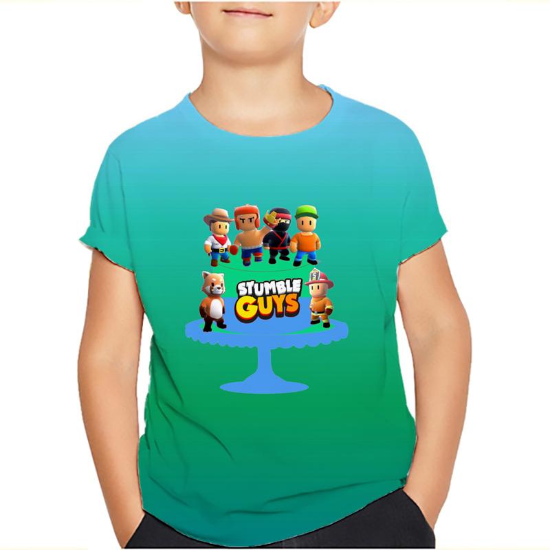 Футболки для детей Stumble Guys Stumble Game Cartoon 3D Print с коротким рукавом для мальчиков/девочек с круглым вырезом, модные футболки для мальчиков, футболки, топы, одежда