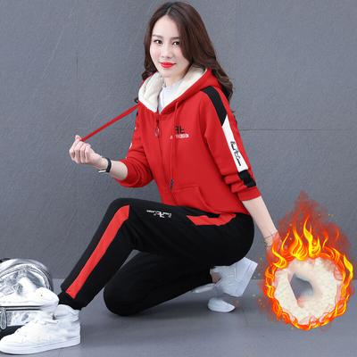 Женская свободная куртка больших размеров на осень и зиму с утеплителем + повседневные теплые брюки, повседневный комплект из двух предметов