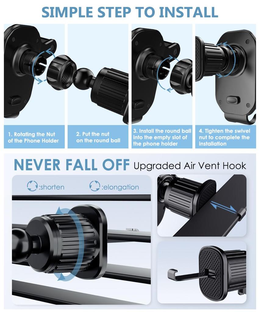 SEAMETAL Гравитационный держатель для телефона в автомобиль, подставка для мобильного телефона, поддержка GPS, крепление на вентиляционное отверстие автомобиля, удлинительный крючок