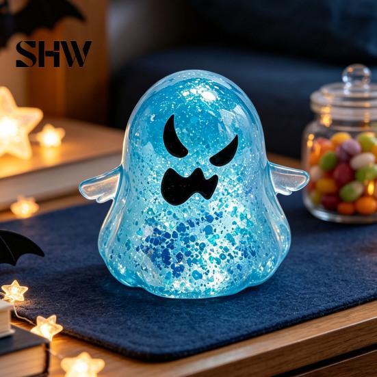 Ghost Sensory Toy Halloween Stress Relief Toy, Spooky Glitter Squeeze Clear Fidget for Focus and Relaxation Hand Tools