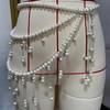 Multilayer Long Imitation Pearls Waist Chain Belt with Tassel Women Elegant Body Chain Accessory for Dresses and Sweater