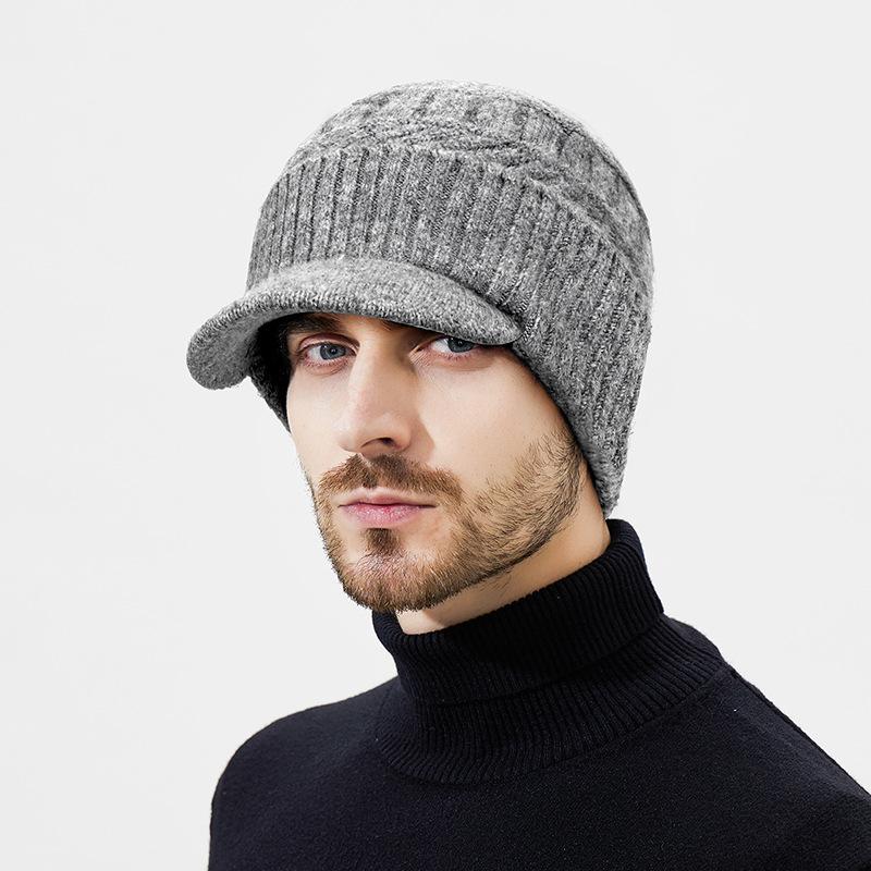 Зимняя шерстяная толстая кашемировая внутренняя вязаная шапка мужская теплая и ветрозащитная шерстяная шапка из двух частей