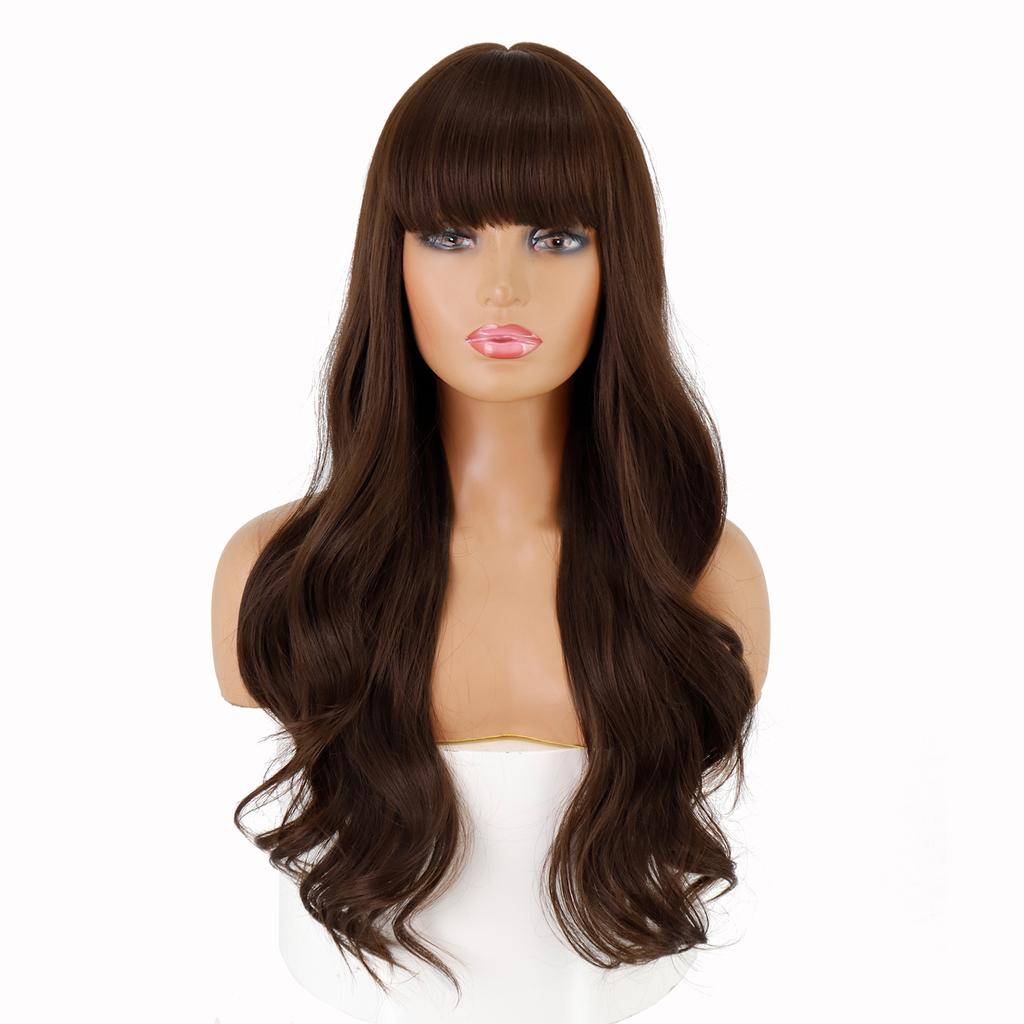 Женский длинный парик с волнистыми волосами с челкой Оранжевый Фиолетовый Коричневый Черный Золотой Жаростойкие синтетические парики Косплей Вечеринка Ежедневно Сью Шиньон