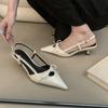 2025 Spring New French Small Heel Thin Heel Pointed Bow Bag Head Sandals with Skirt Hollow Women's Shoes