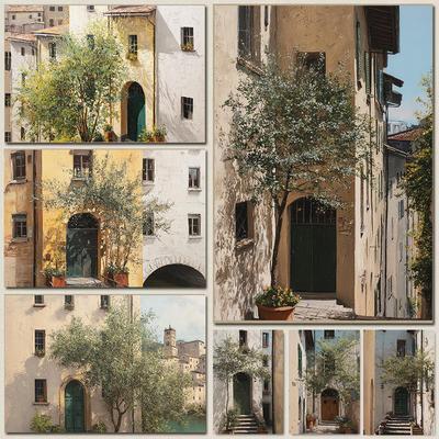 Итальянский город городской пейзаж современные постеры винтажные принты с зелеными оливковыми деревьями холст настенное искусство картины декор для дома гостиная