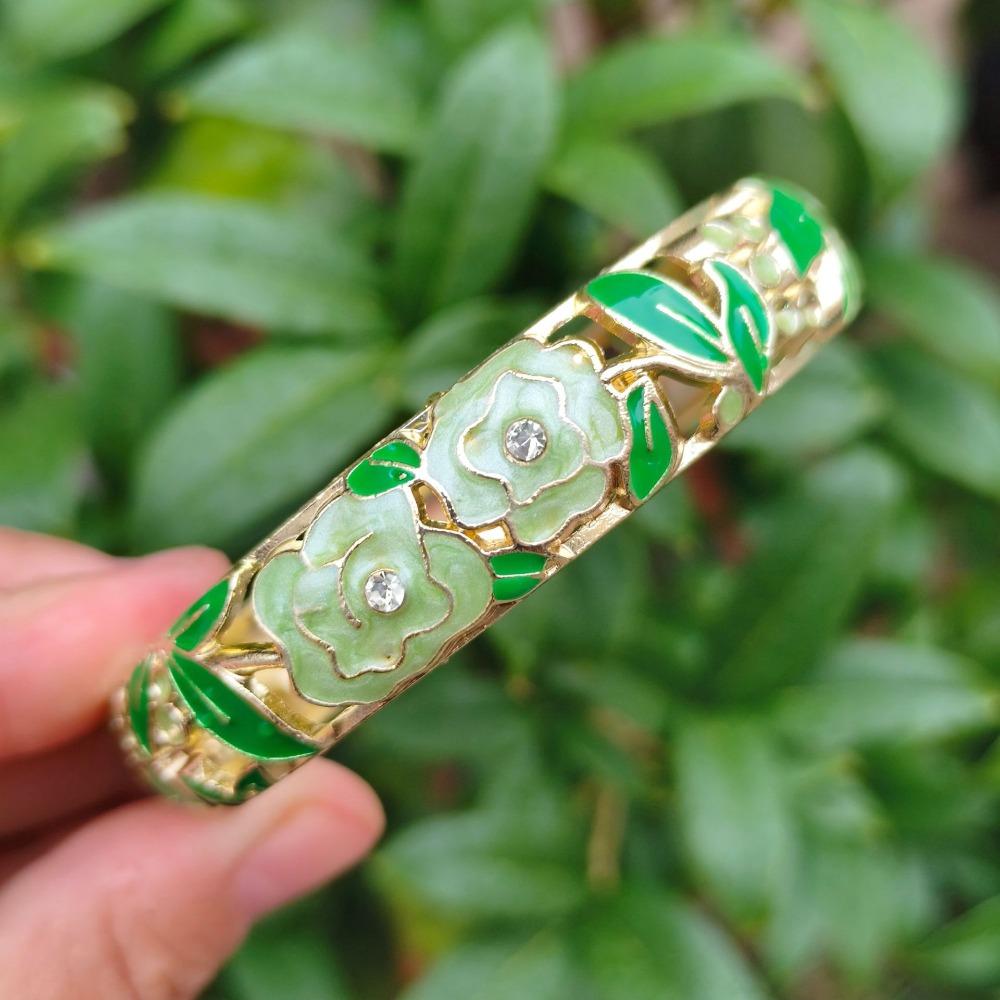 1.4cm Peony Filigree Flower Bangle Wider Women's Hand Bracelet Gifts for Women Girl