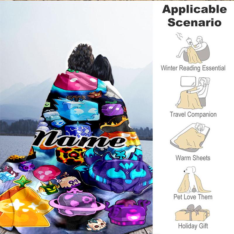 Custom Name Blox Fruits Blanket Lightweight Ideal Bedding Blanket Perfect for Travel, Camping, Living Rooms, Sofas, Christmas gift