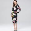 Spring Summer Women Fashion Elegant Full Sleeve Flower Print Slim Bodycon Office Work Pencil Dresses