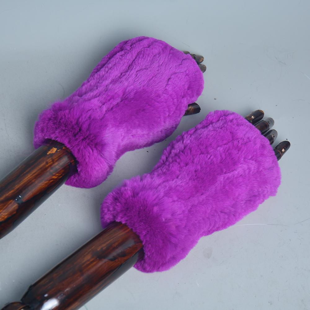 Новые женские вязаные варежки из 100% натурального меха кролика рекс, зимние теплые женские перчатки без пальцев из натурального меха, вязаные меховые варежки ручной работы