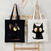 Canvas Tote Bag Anime Black Cat Print Shopping Bag Women Graphic Casual Fashion Teen Handbag Cartoon Kitten Side Bag for Ladies