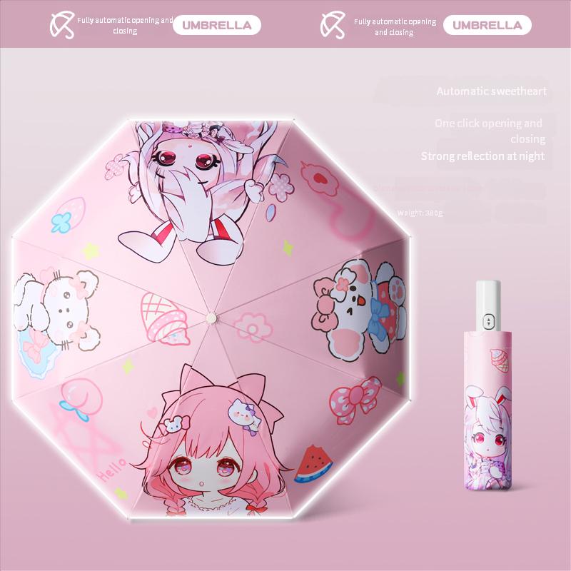 Cartoon Children'S Folding Umbrella Fully Automatic Rebound-Proof Safety Three-Fold Primary School Student Umbrella