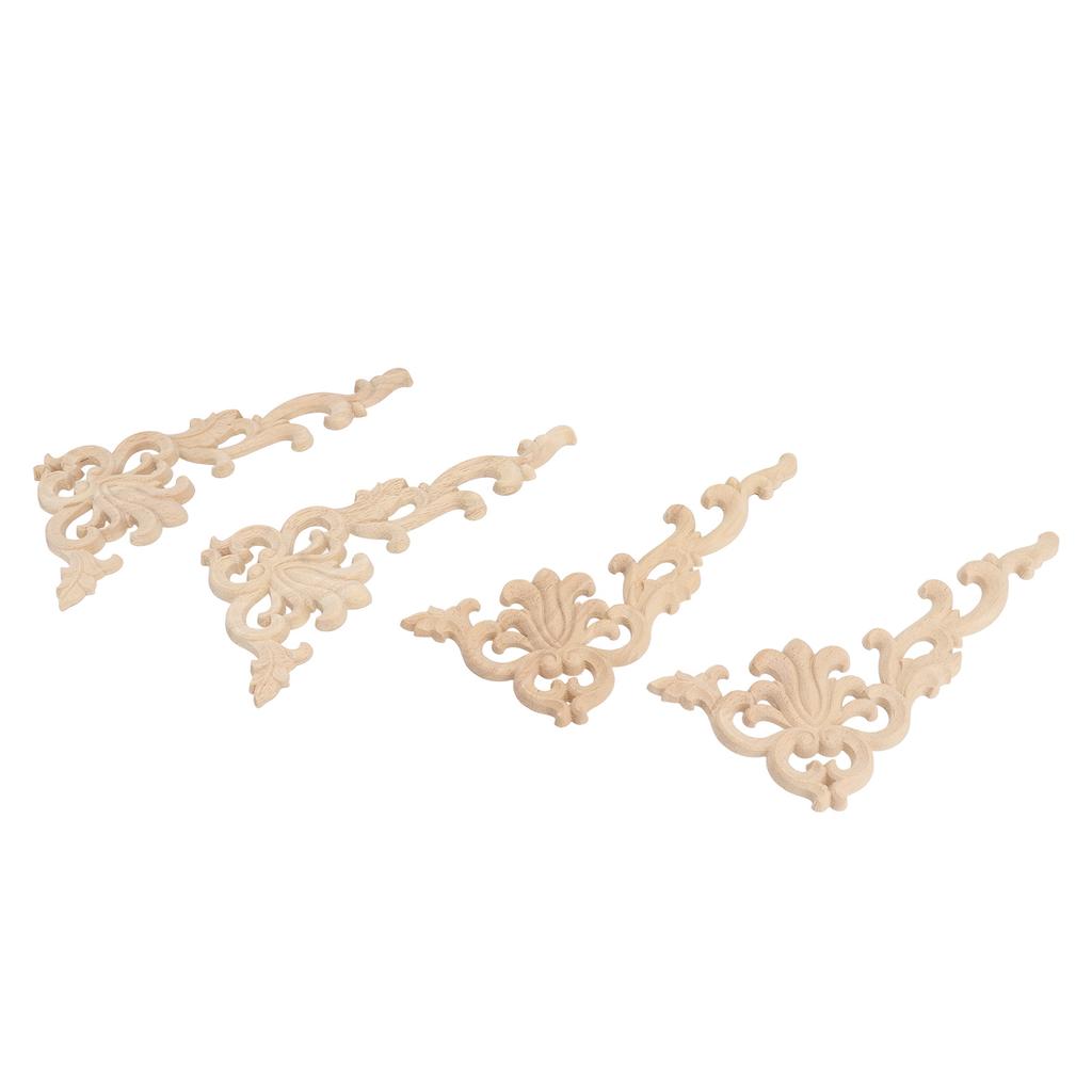 4Pcs Wood Corner Applique Decorative Carved Corner Onlay Applique for Cabinet Door Bed Wardrobe