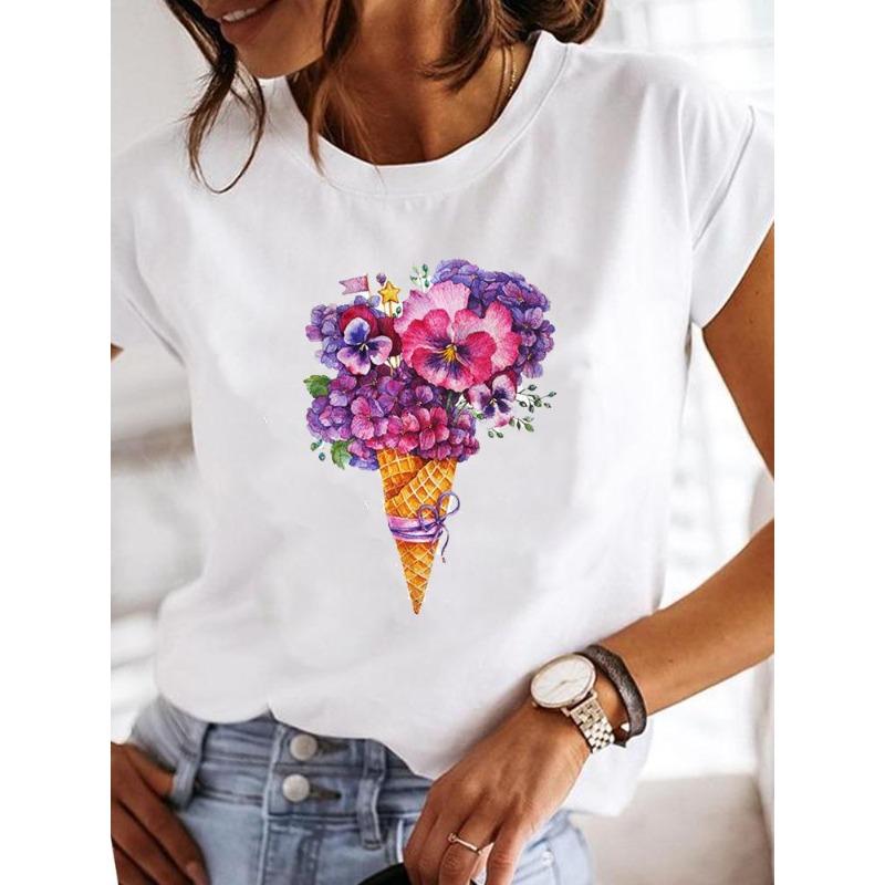 Women's Short-sleeved Explosive Insect Butterfly Dragonfly Print Round Neck T-shirt Women Clothes Oversized T Shirt Harajuku