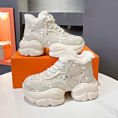 Модная женская обувь Новые зимние теплые женские кроссовки Diamond Luxury Designer Повседневные ботильоны на платформе Zapatos Mujer