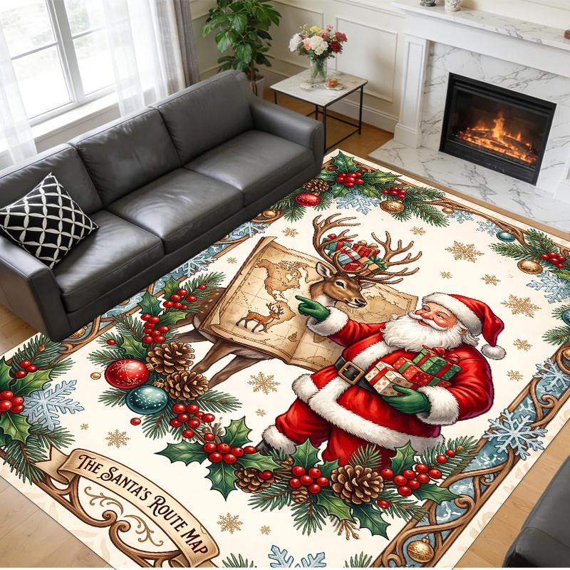 Christmas Printed Square Area Rug Soft Non Slip Floor Carpet For Bedroom Holiday Gift