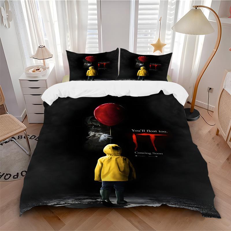 3pcs Horror It "Clown" Bedding Set, Soft Polyester Duvet Cover and Pillowcases Machine Washable Seasons all suitable 06