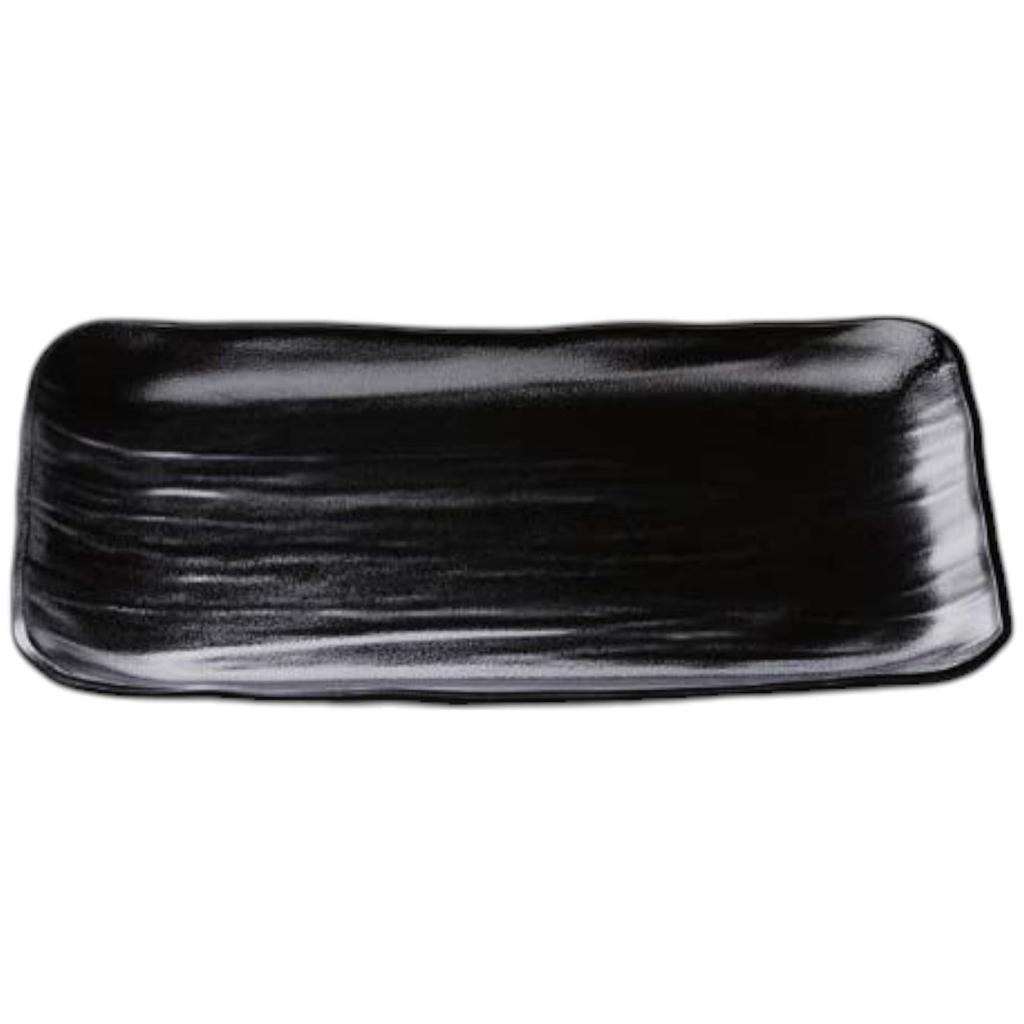 Premium Nigiri Sushi Long Rectangular Daiho Serving Yuzu Tenmoku Black Made In Japan J-kitchens Plate, A-Shaku 0-Sun Plate, (Black Backing),