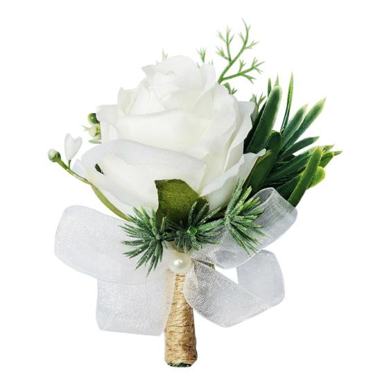 Свадебная бутоньерка с искусственным жемчугом, реалистичный вид, толстые лепестки, невыцветающие свадебные розы, бутоньерка на запястье, корсаж, товары для вечеринок