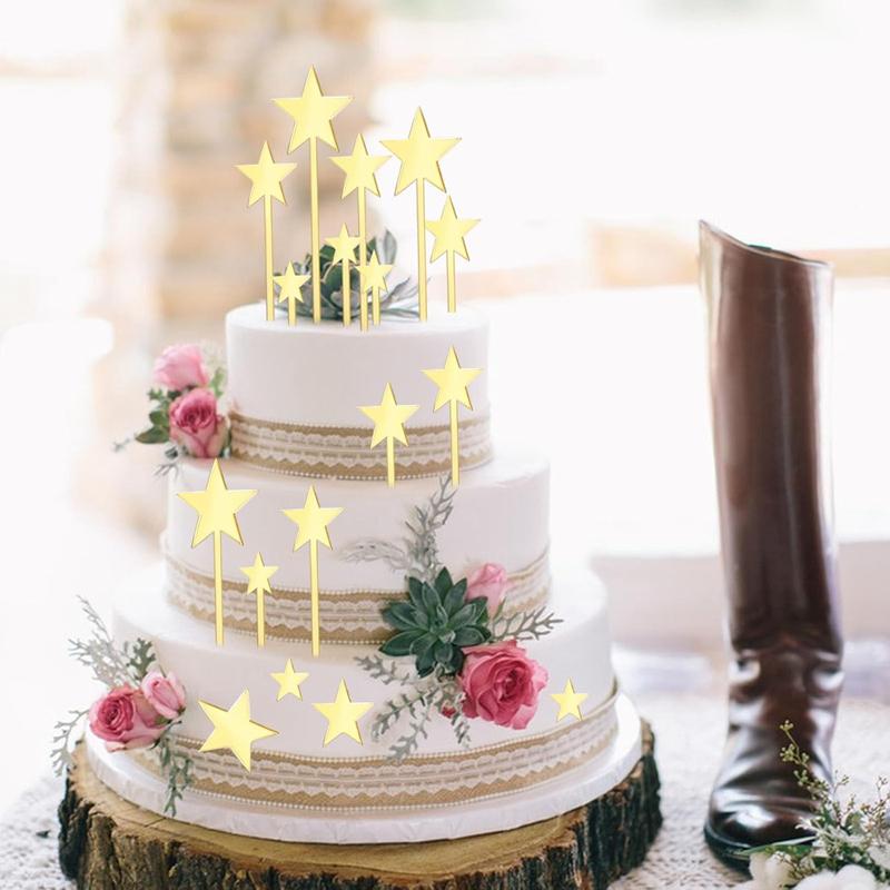 24 шт. Акриловые золотые звездочки для торта, топперы для детского торта на день рождения, для самостоятельного украшения, свадебный, рождественский, набор инструментов для украшения торта