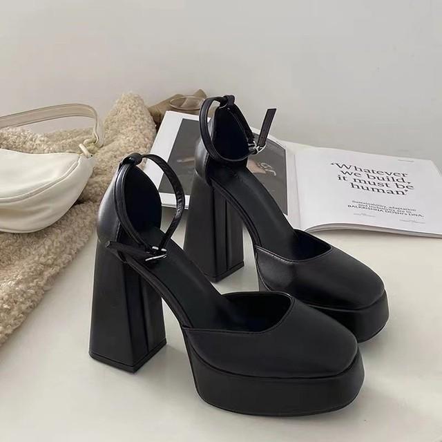 Mary Jane Shoes Women Spring Autumn Thick Heels Waterproof Platform Hollow Luxury Shoes Pumps Elegant Comfortable