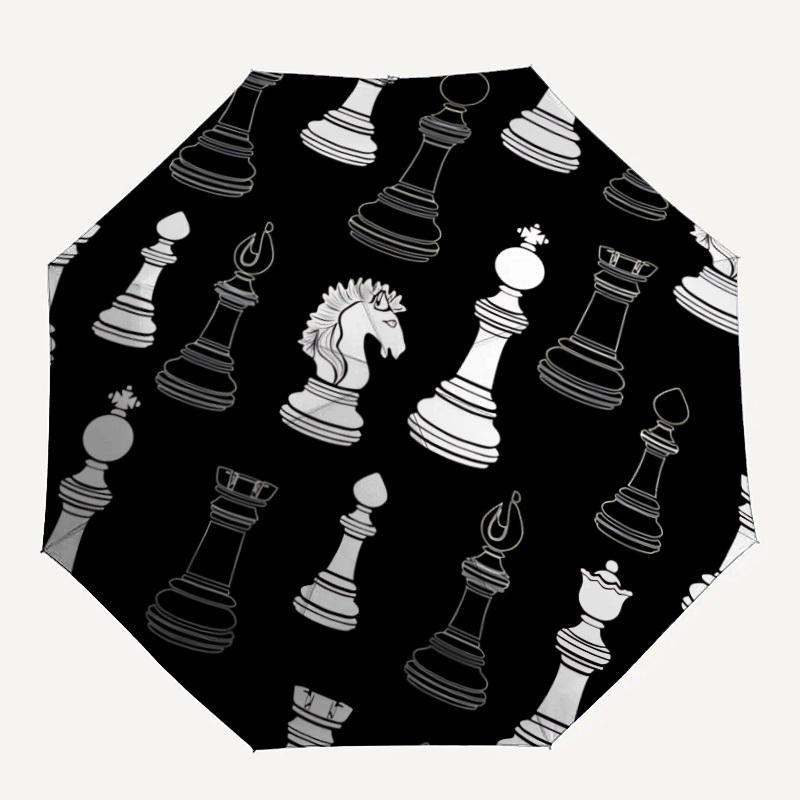 1pc Chess Pieces Automatic Open/close Umbrella, 8-Rib sturdy structure, Auto Folding/Opening, Portable Travel Umbrella for Women,178