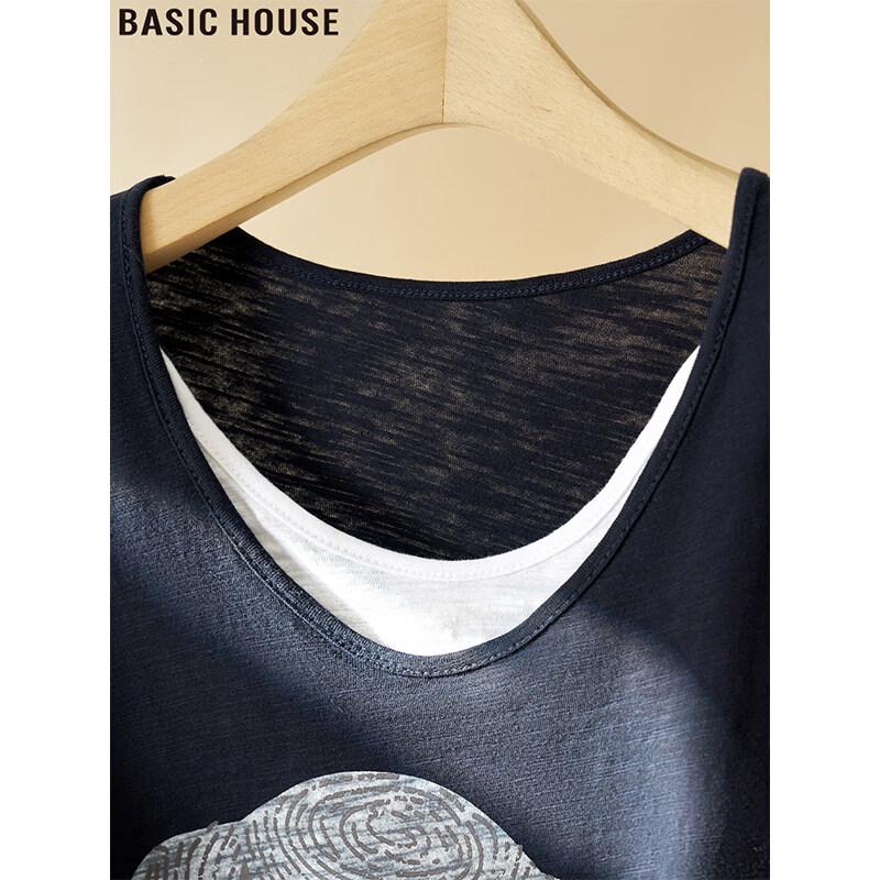 Базовая футболка с принтом Basic House, имитация двух предметов, с коротким рукавом