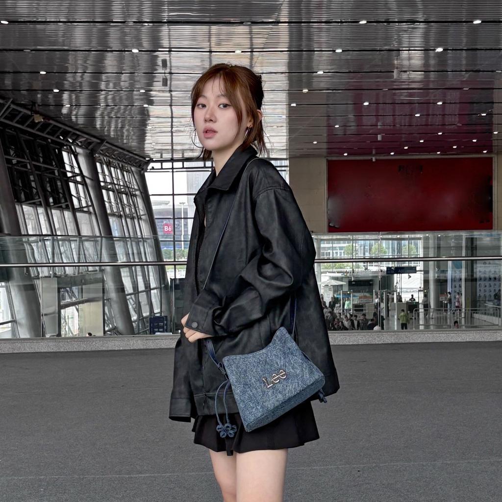 New Lee Denim Shoulder Bag, Adjustable Strap Regular Women's Vintage Denim Blue LE240104M-523