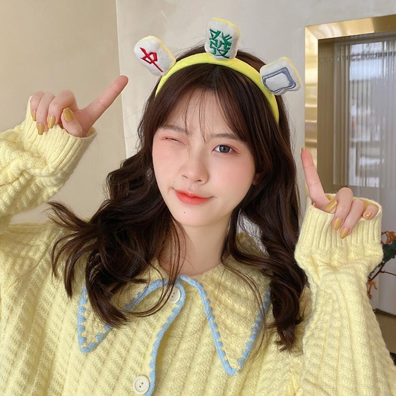 Плюшевая повязка для волос Маджонг Мягкие спа-повязки Эластичный тюрбан Нескользящий Креативный эластичный хедрэп для умывания лица, макияжа