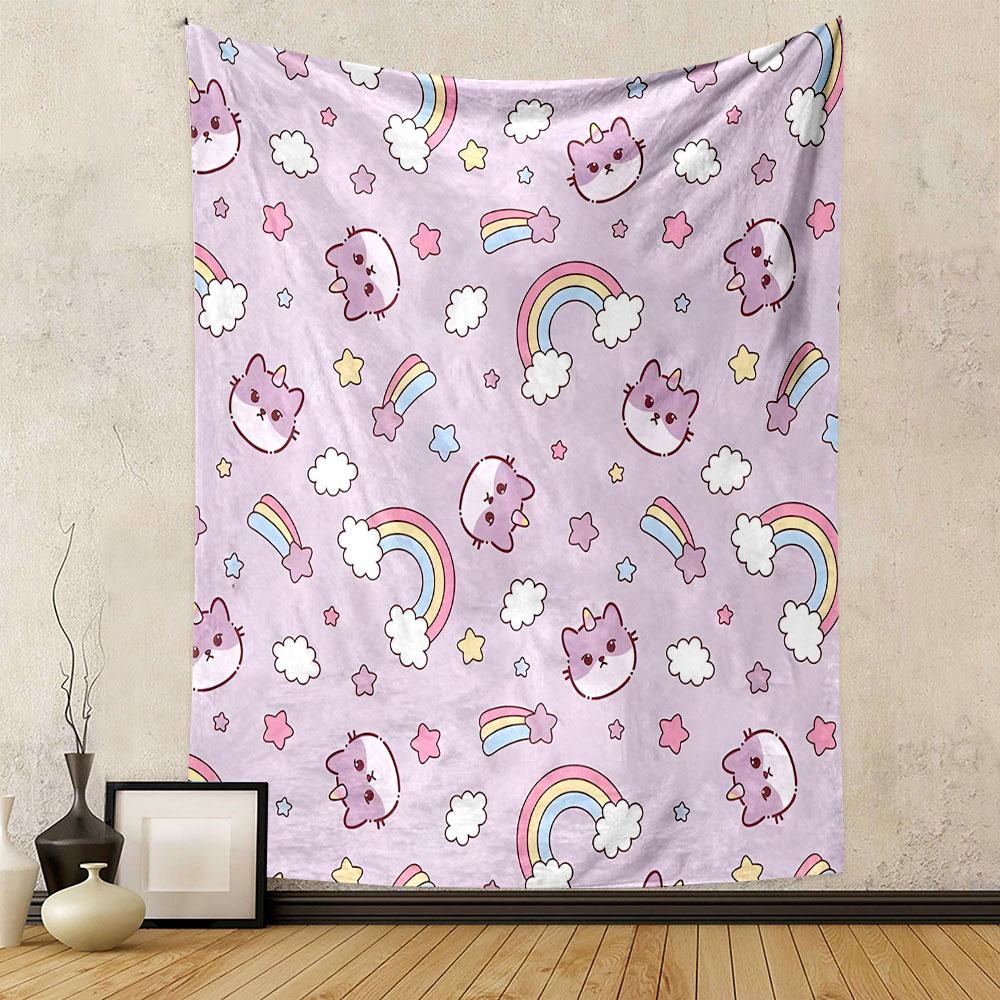 Cute Purple Unicorns and Rainbows Pattern Patterned Tapestry Decorative Wall Hanging, Home Bedroom Living Room Decor