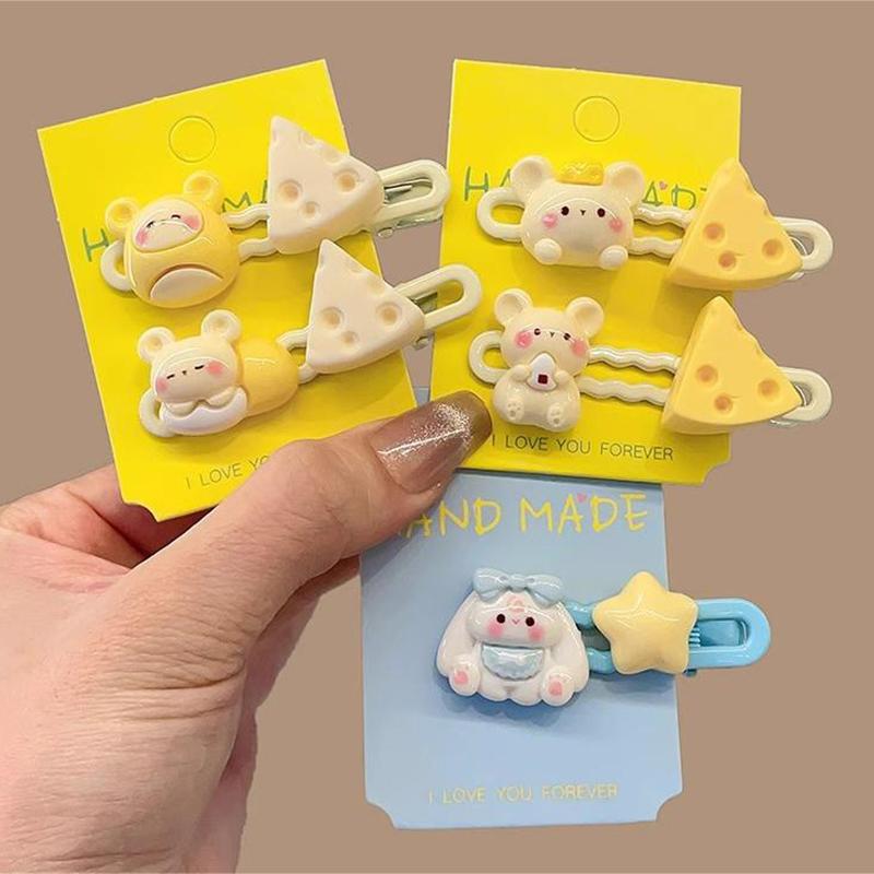 Мультяшная молочно-желтая заколка для волос с сыром и мышкой, женская милая и свежая универсальная челка на лбу для девочек, сломанная заколка для волос, головной убор