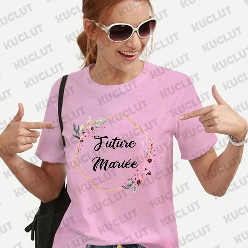 Team Bride Bridesmaid Tshirt Bridal Wedding Y2k Tops French Girls Bachelorette Party Tees Evjf Future Bride Flower Crown Tshirt
