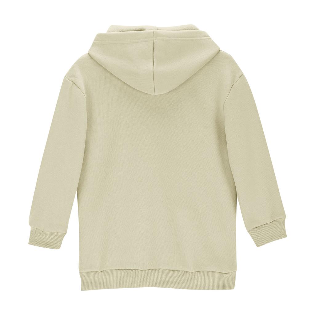 Children's Fashion Solid Color Long Sleeved Hooded Sweatshirt Girls' Mid Length Hoodie Top