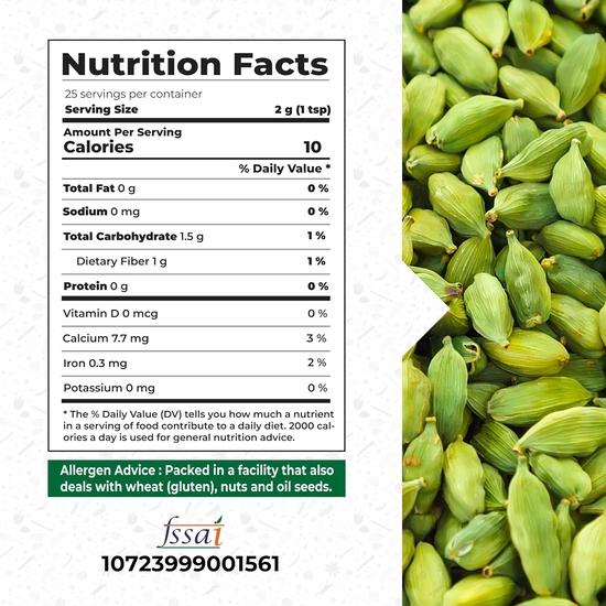 GOURMET HEALTH IMPRESSIONS Superior Grade Whole Green Cardamom (Elaichi) 50g - 8MM BOLD Size | Large Size | Aromatic Green Pods