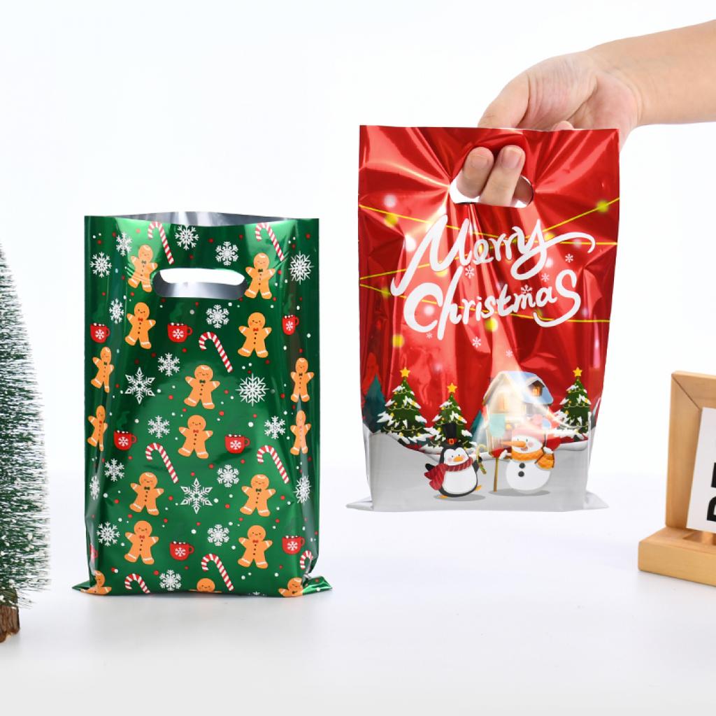 10/30pcs Christmas Gift Bags Cartoon Plastic Candy Cookie Packaging Bag Navidad Decoration for Home Kids New Year Gift