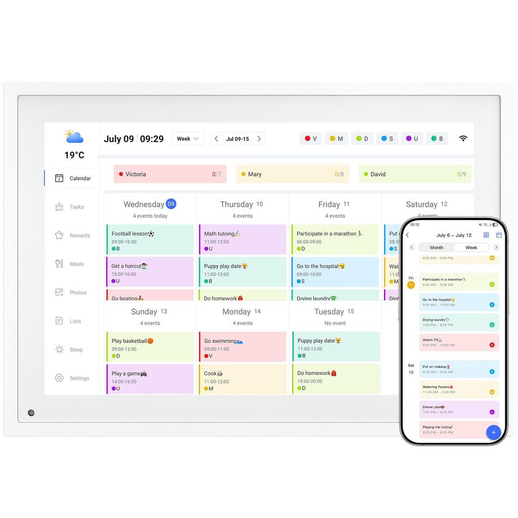 TABWEE Digital Calendar P10 Touch Screen Calendar App Sync List Notepad Family Calendar Electronic Calendar