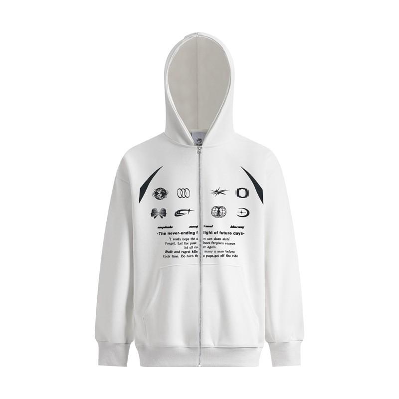 Unisex Oversized Hooded Zip-Up Sweatshirt With Streetwear Print Cotton Blend Winter Warm Casual Jacket