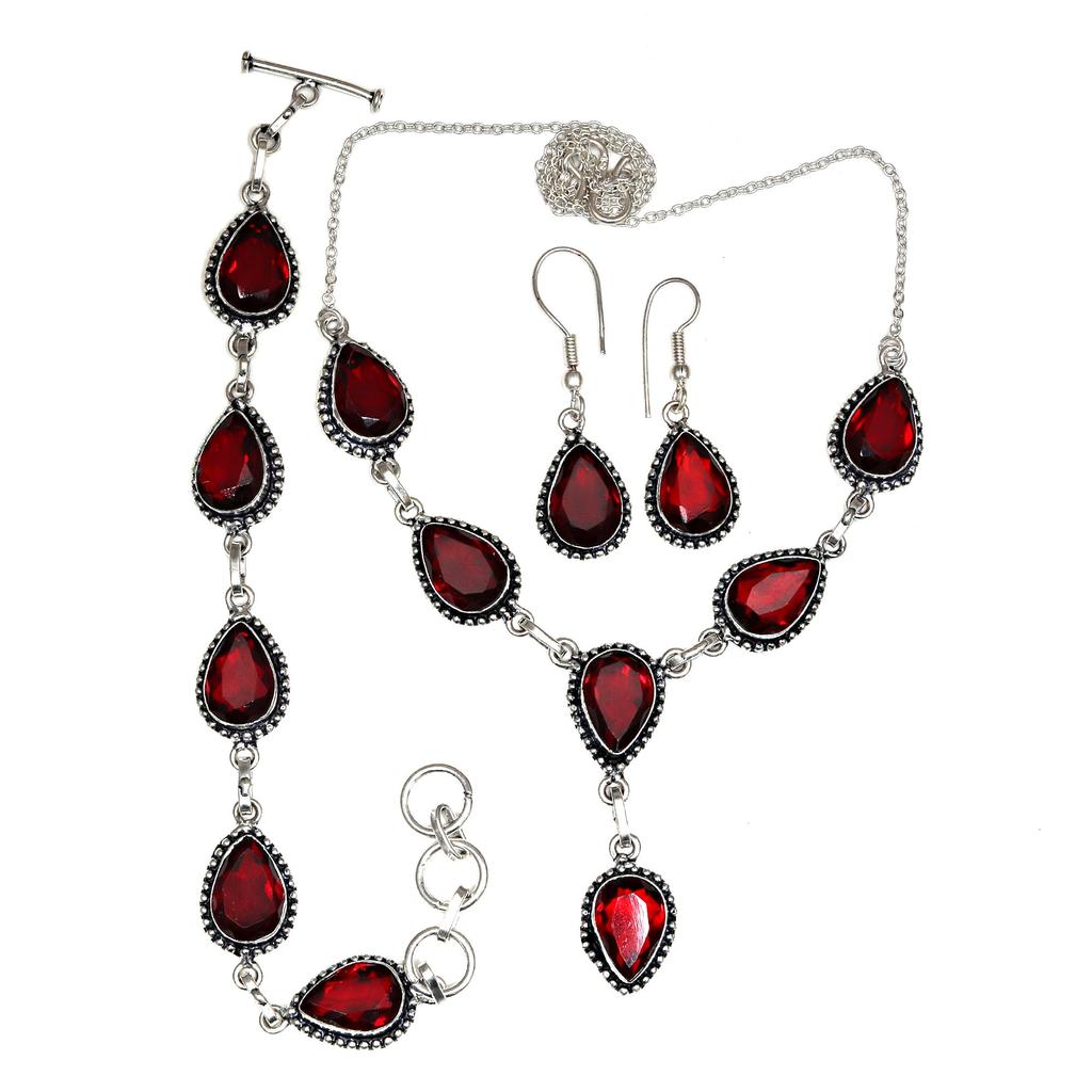 Комплект украшений из граната в стиле мозамбик, кольцо из стерлингового камня ручной работы