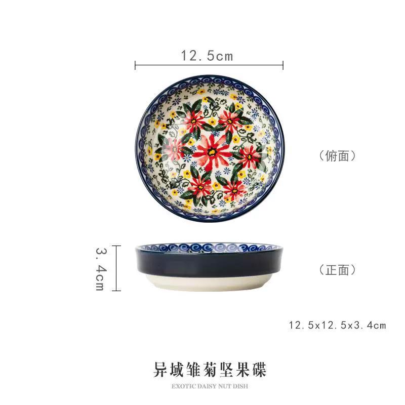 Расписанная вручную керамическая суповая миска с подносом для закусок, винтажный цветочный рельефный дизайн, можно использовать в микроволновой печи, большая ручка и толстое дно, идеально подходит для хлопьев, орехов