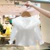 Girls Spring Solid Color Long Sleeve Lace T-shirt Cute Fresh Pullover Tops
