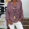 Plus Size Women Casual Long Sleeve Floral Print Loose V-neck Shirt Blouse Top