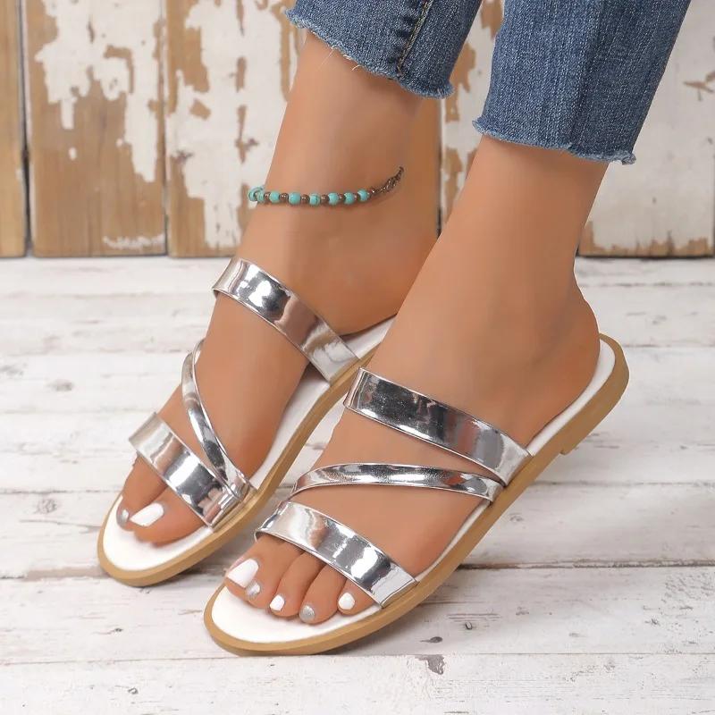 Fashion Shoes for Women 2024 Hot Sale Open Toe Women Slippers Summer Solid Outdoor Flat Casual Beach Comfortable Slippers Zapatos Mujer