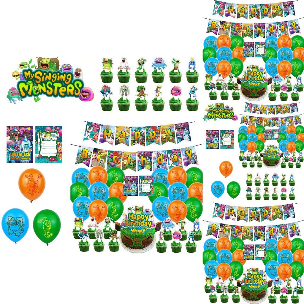 My Singing Monsters Birthday Party Decorations Set Colorful Balloons Paper Banners And Cake Toppers