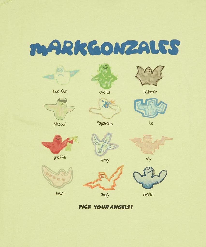 MARK GONZALES Angel Characters Short Sleeve T-Shirt - Light Lime